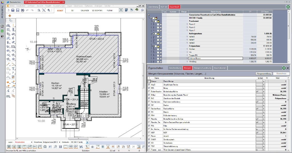 Mit dem Raumbuch von AVA.relax erstellen Sie schnell Ihre Bauteilelemente und Zuordnungen von Mengen der Bauteile