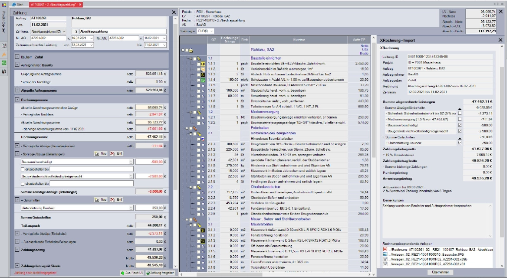 Abgerechnete Leistungen über Import einer XRechnungs-Datei